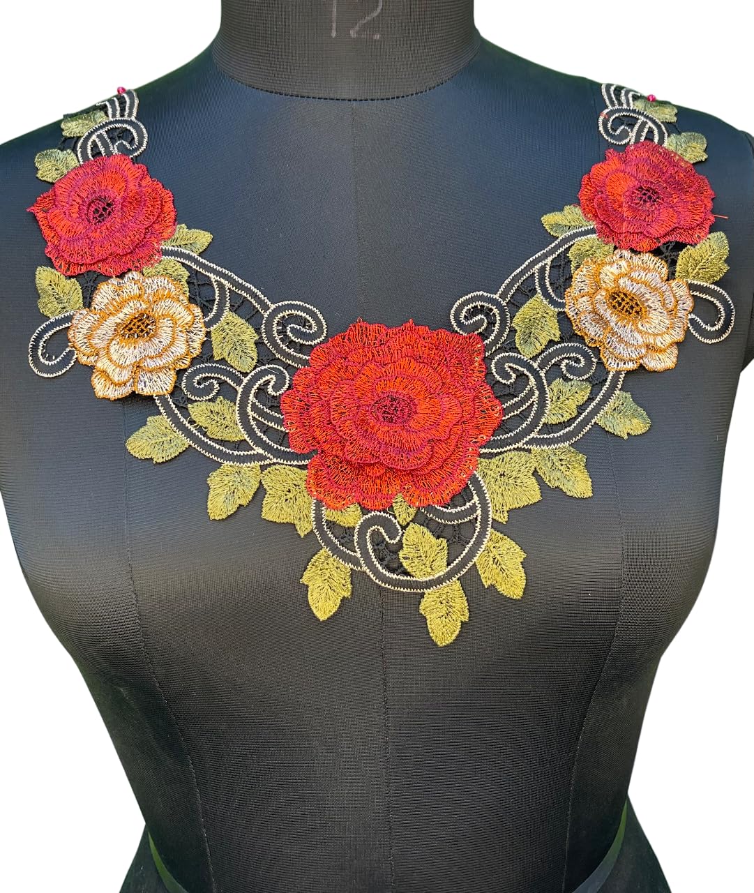 Ani Accessories Embroidered Colorful Neckline Design Sewing Neck Applique with Sew On Patch Neck Applique Dress Motif Applique Red Rose Colombo Mall