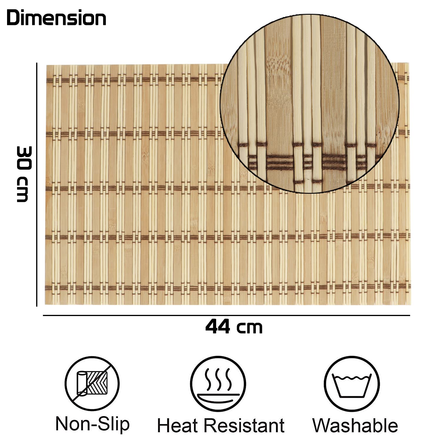 HOKIPO Reversible Bamboo Placemats Set of 4 Table Mats for Dining Table ...