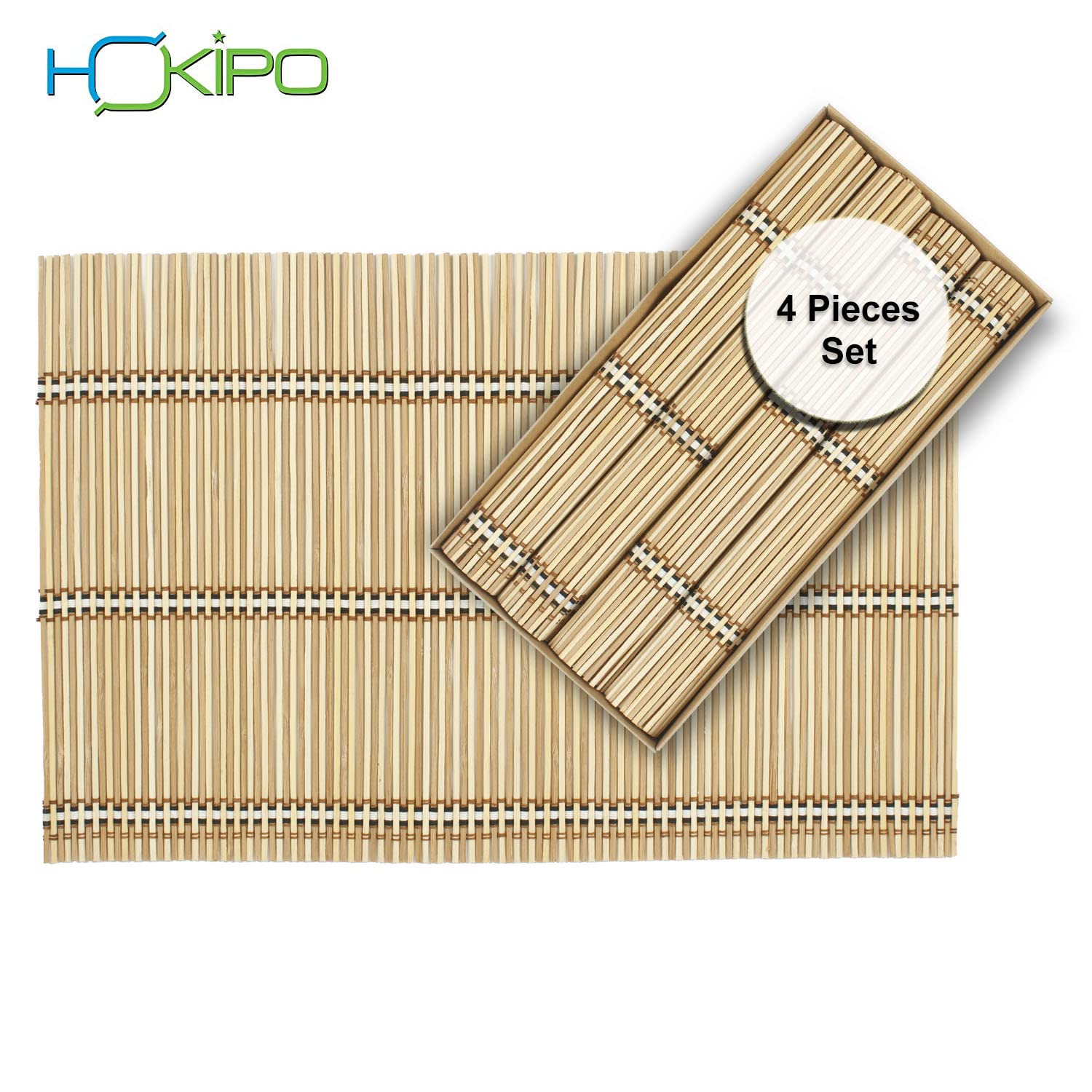 HOKIPO Reversible Bamboo Table Mats for Dining Table, Set of 4 ...