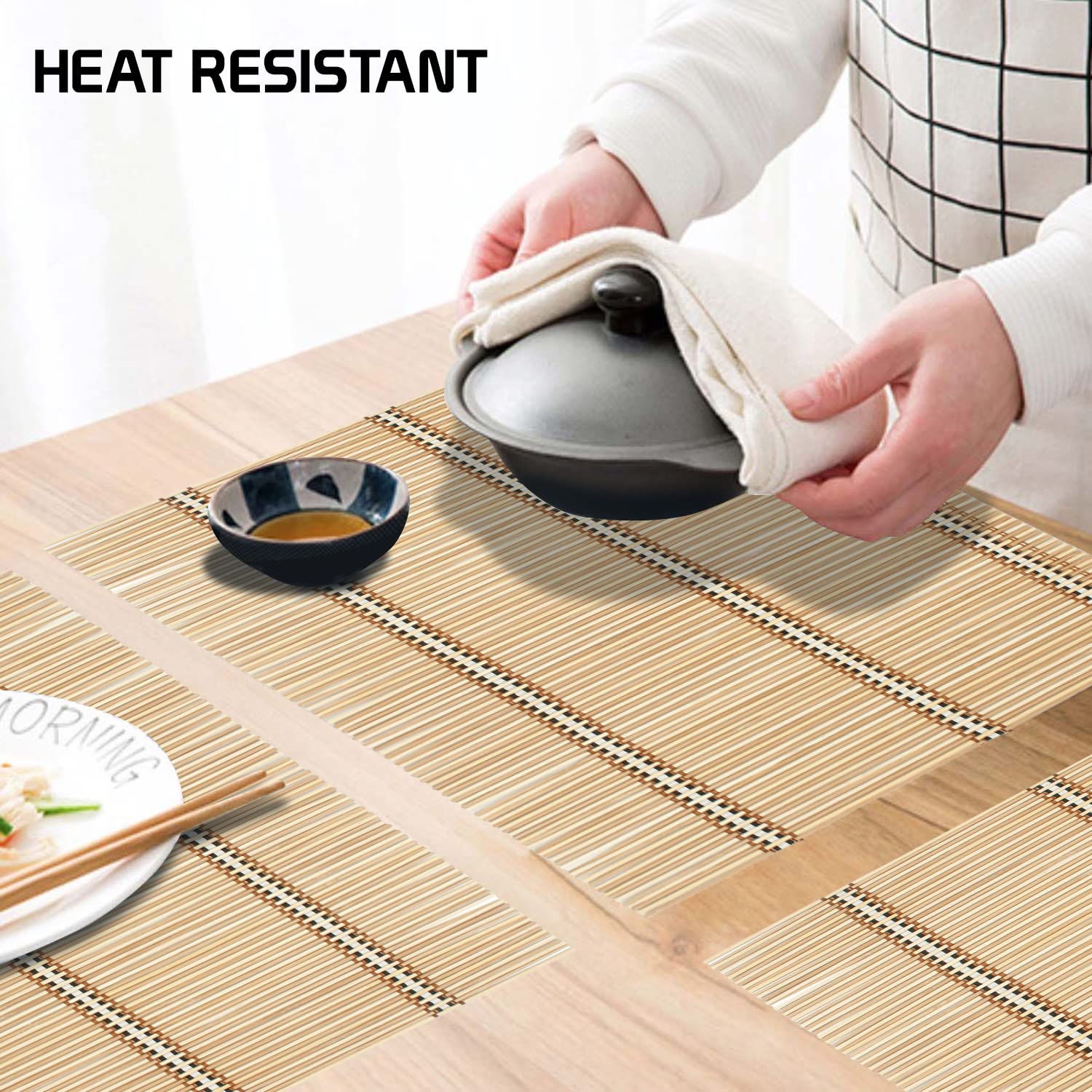 HOKIPO Reversible Bamboo Table Mats for Dining Table, Set of 4 ...