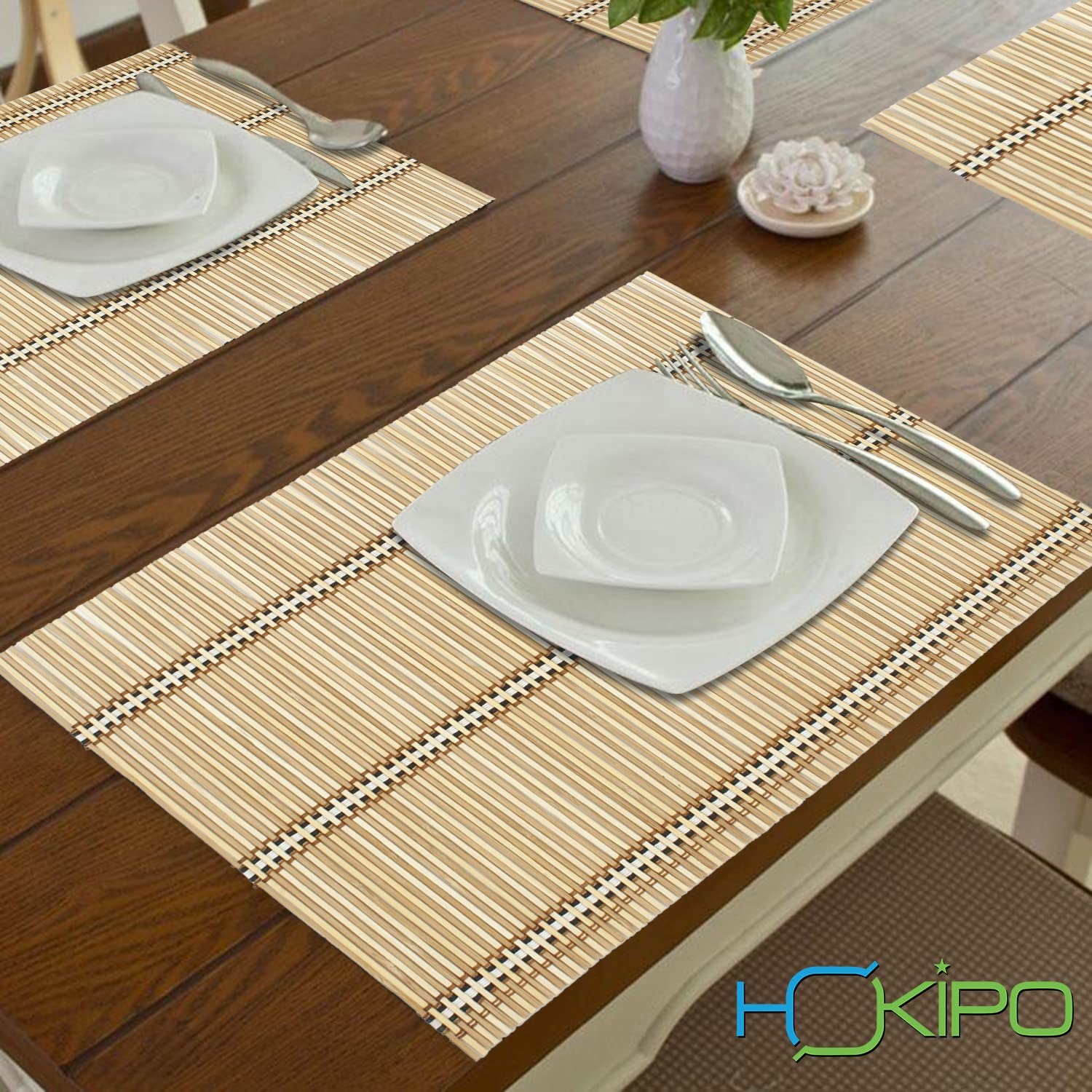 HOKIPO Reversible Bamboo Table Mats for Dining Table, Set of 4 ...