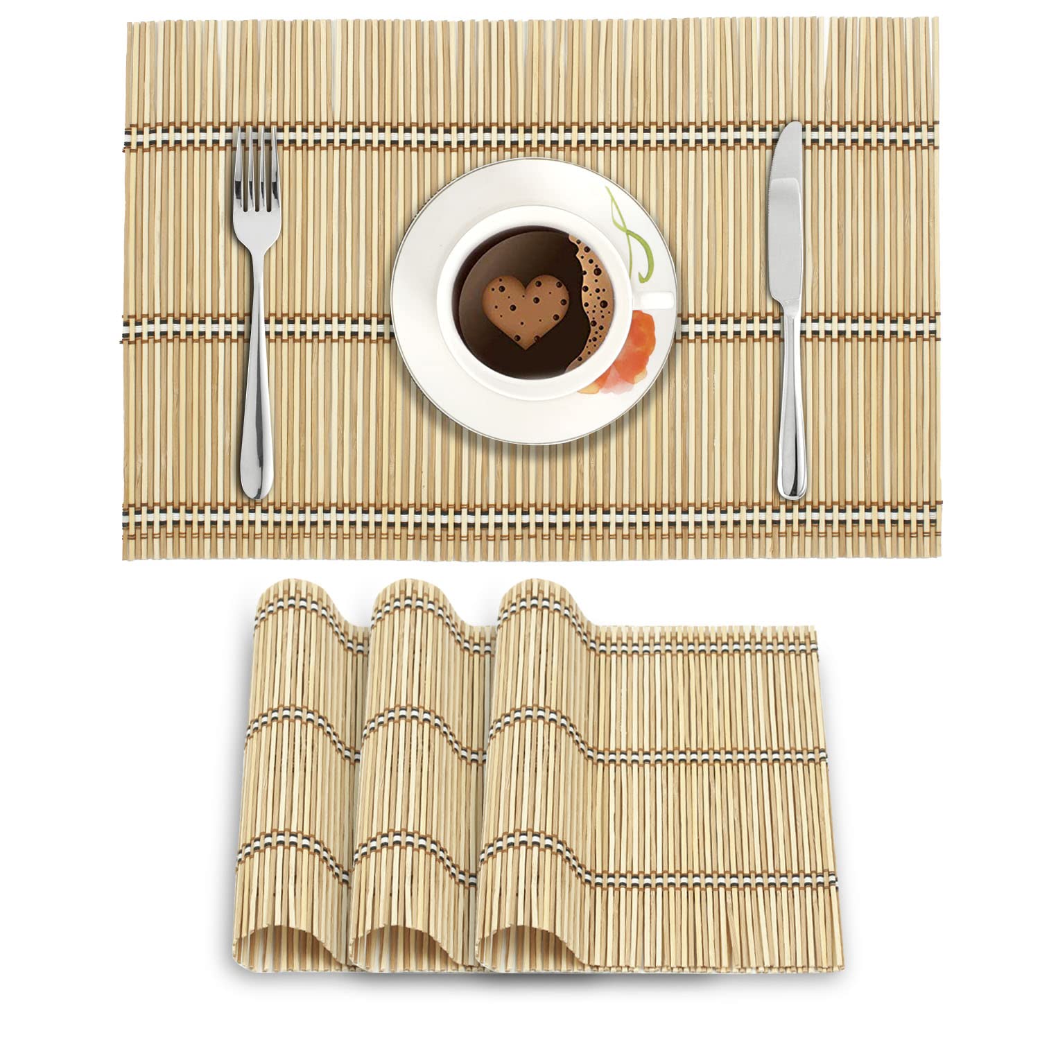 HOKIPO Reversible Bamboo Table Mats for Dining Table, Set of 4 ...