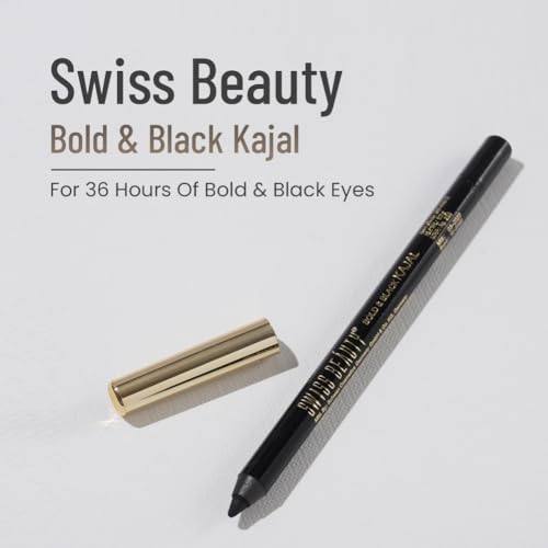 Swiss Beauty Bold & Black Kajal 24Hours Wear, Eye Makeup, Black, 1.2G ...