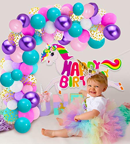 Party Propz Unicorn Theme Birthday Decoration Items- 56Pcs|Happy ...